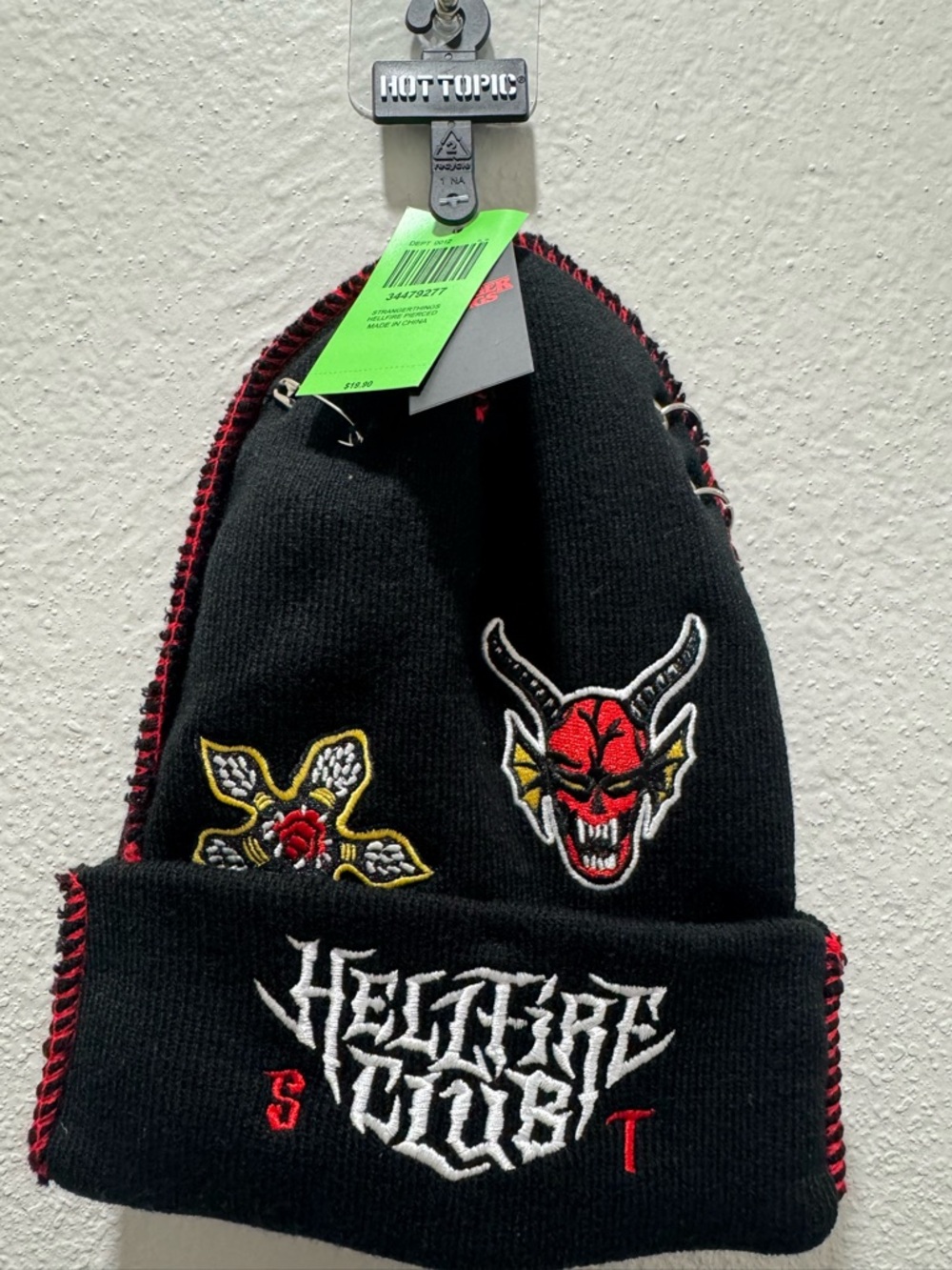 Hot Topic Black Beanie with Red and Yellow Embroidered Patches